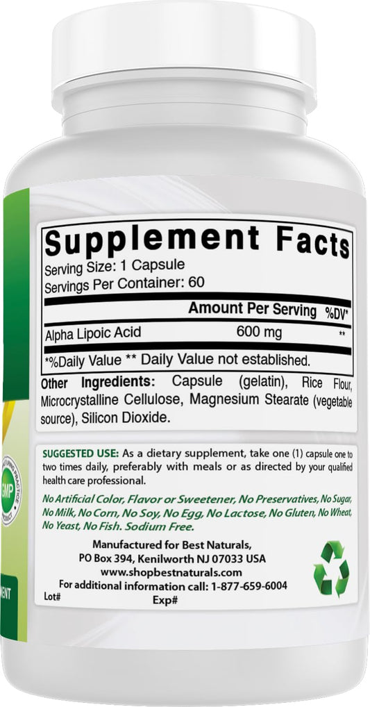 Close-up of Alpha Lipoic Acid 600 mg capsules