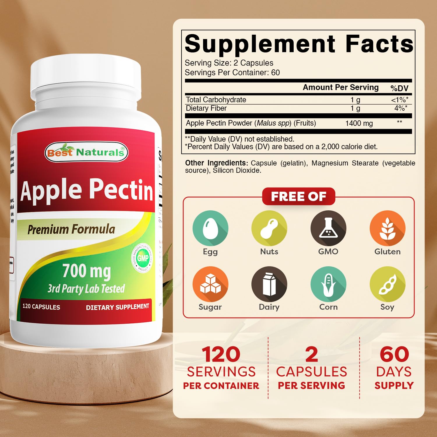 Front label of Best Naturals Apple Pectin bottle