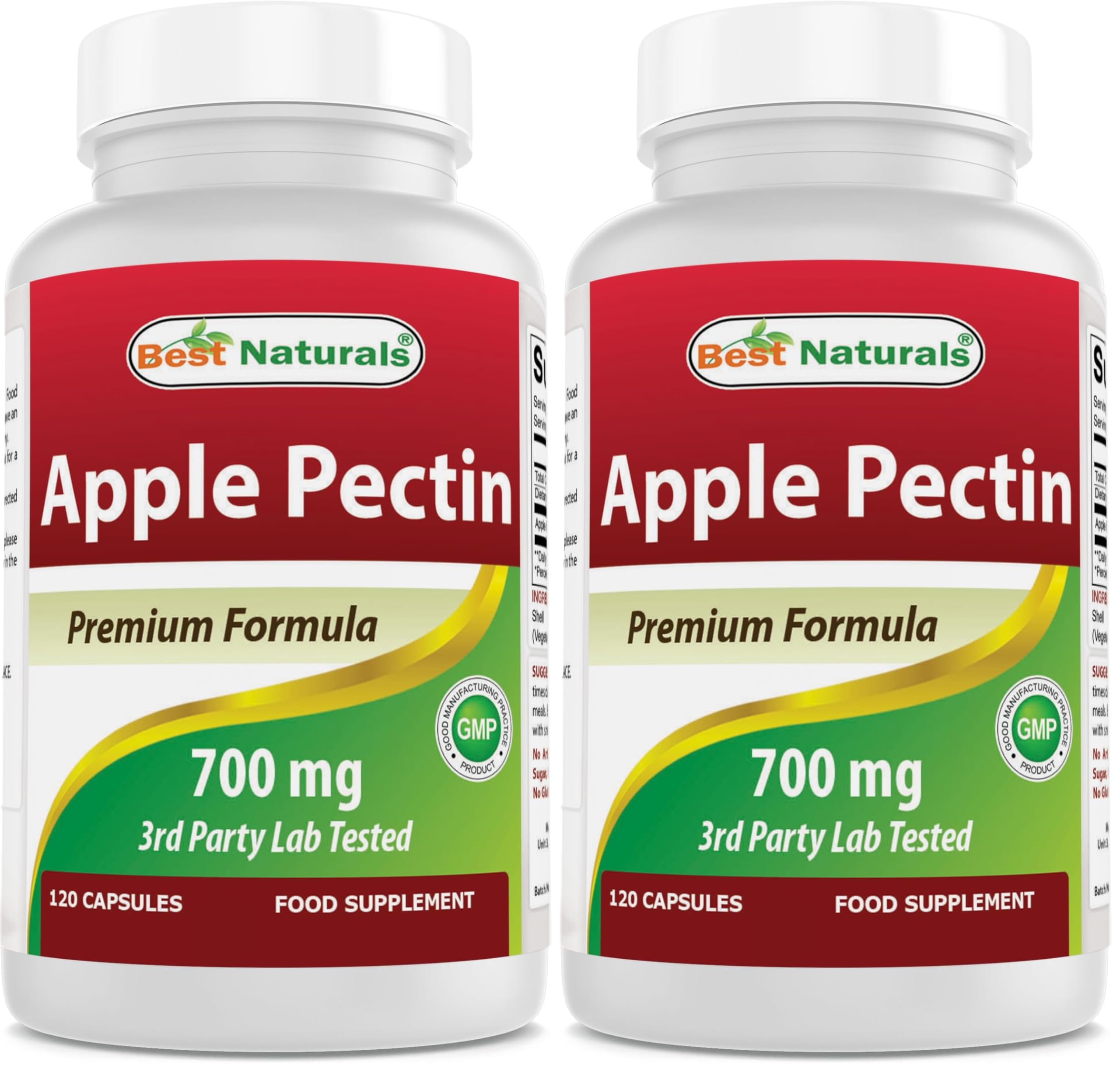 Hero image: Best Naturals Apple Pectin 700 mg, 120 capsules per bottle, pack of 2