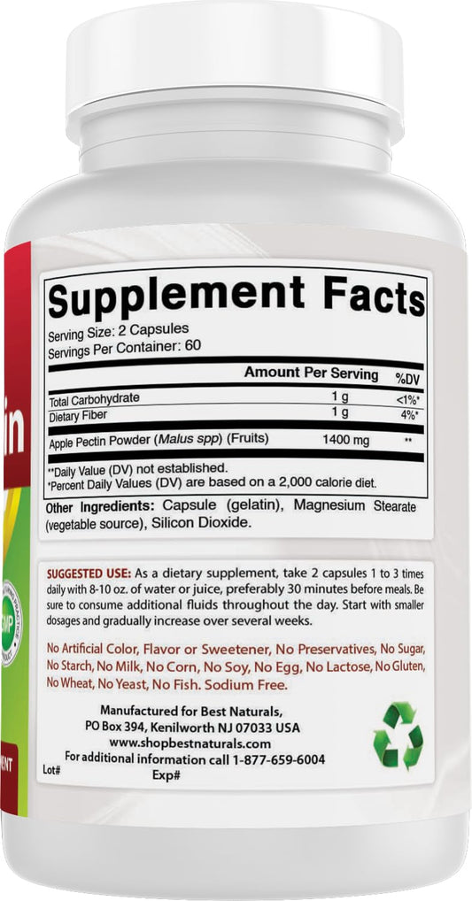 Dietary fiber supplement with apple pectin 700 mg per capsule