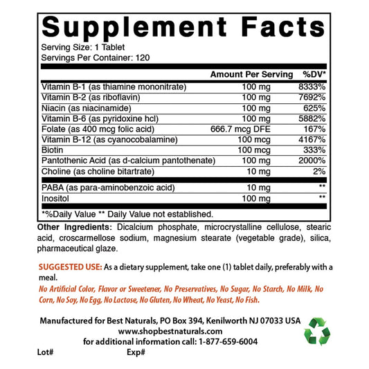 Total 360 B-100 Complex tablets shown across three bottles