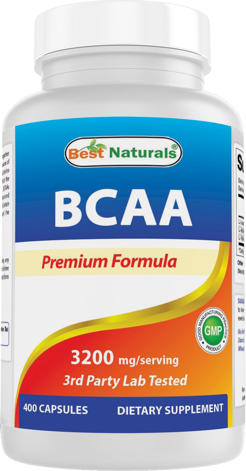 Bottle of Best Naturals BCAA 3200mg per serving with 400 capsules