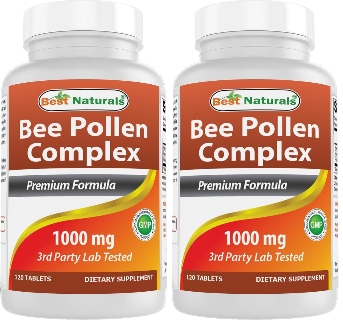 Front view of Best Naturals Bee Pollen Complex bottle, 1000 mg, pack of 2