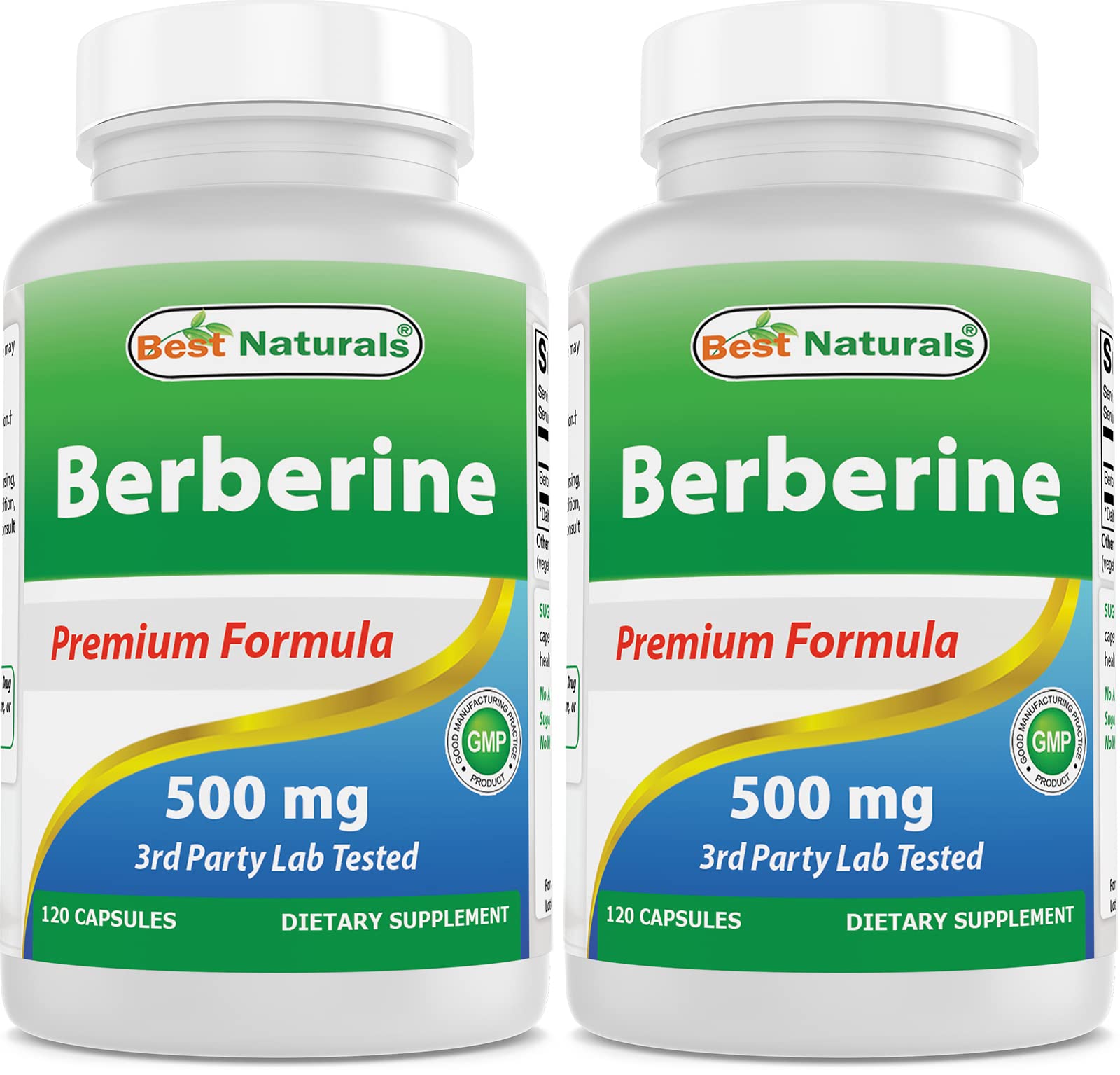Best Naturals Berberine 500mg bottle with 120 capsules, pack of 2