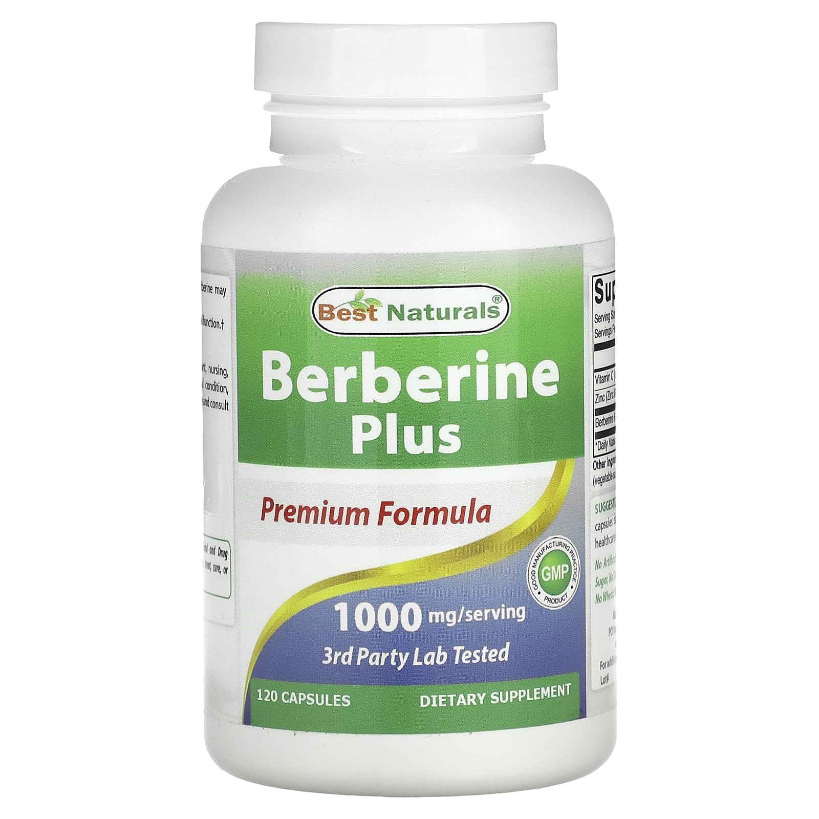 Best Naturals Berberine Plus bottle with 120 capsules, 1000 mg per serving
