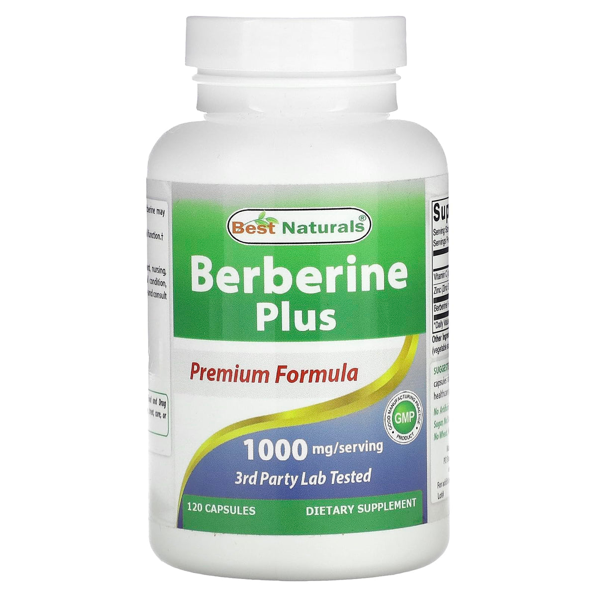 Best Naturals Berberine Plus bottle with 120 capsules, 1000 mg per serving
