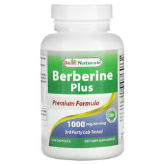 Best Naturals Berberine Plus bottle with 120 capsules, 1000 mg per serving
