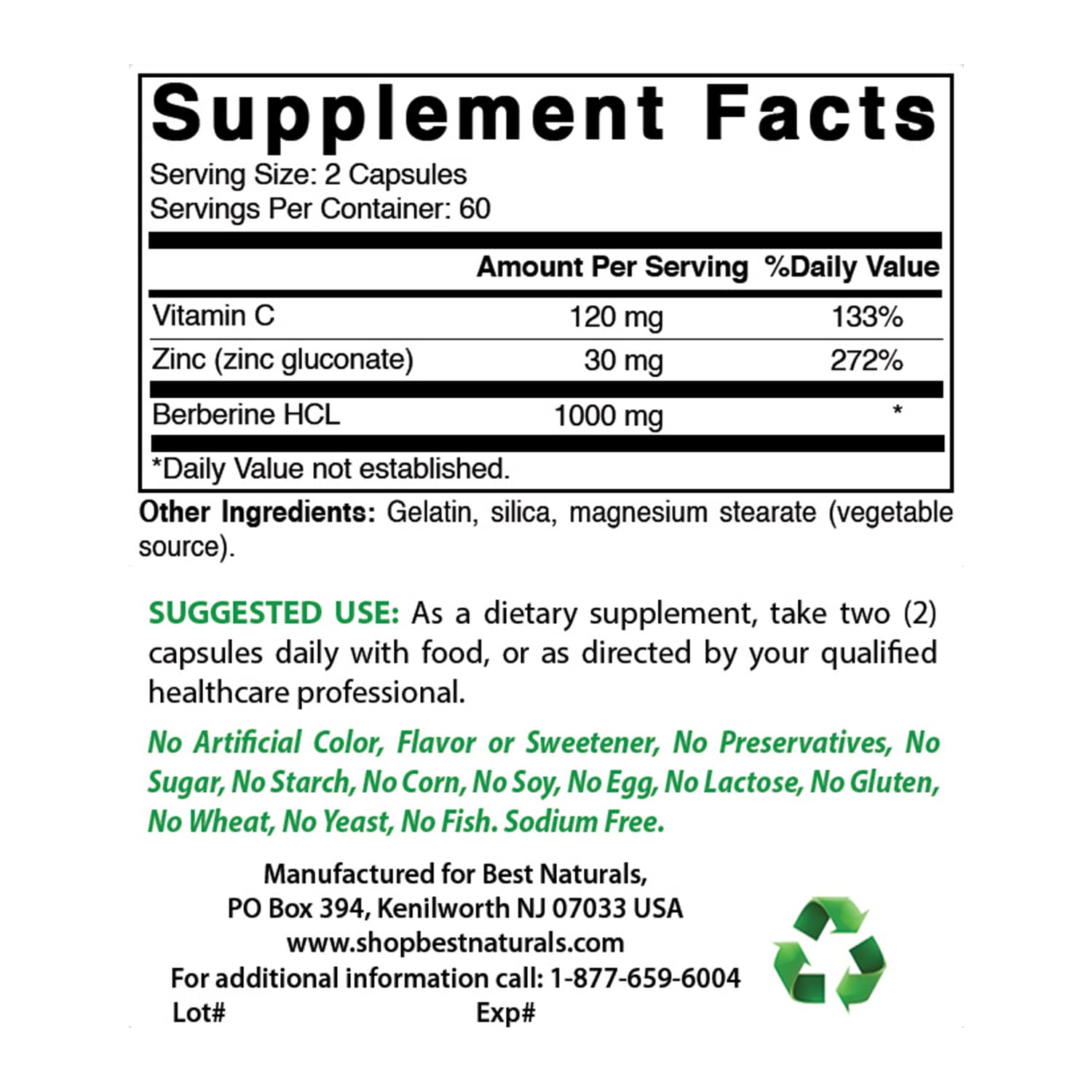 Back of bottle showing supplement facts and directions