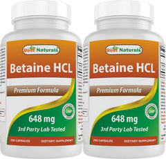 Front view of Best Naturals Betaine HCL 648 mg bottle