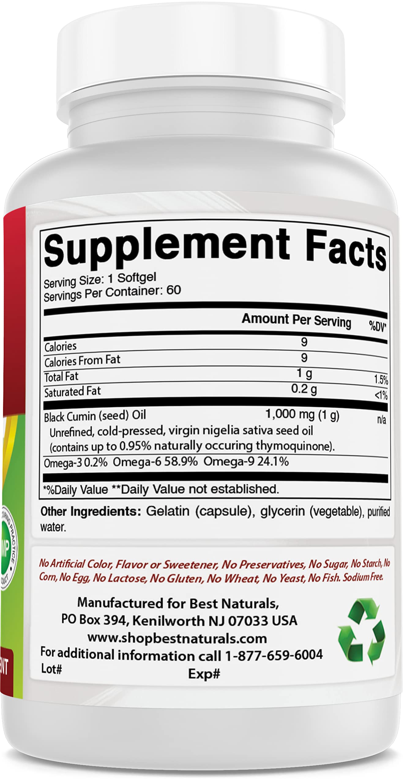 Black seed oil softgels poured from a bottle