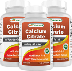 Best Naturals Calcium Citrate with Vitamin D-3 – Pack of 3 bottles