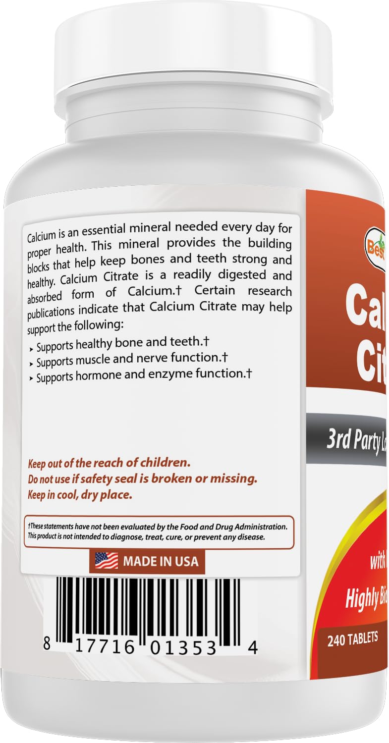 Supplement facts panel with calcium citrate and vitamin D-3