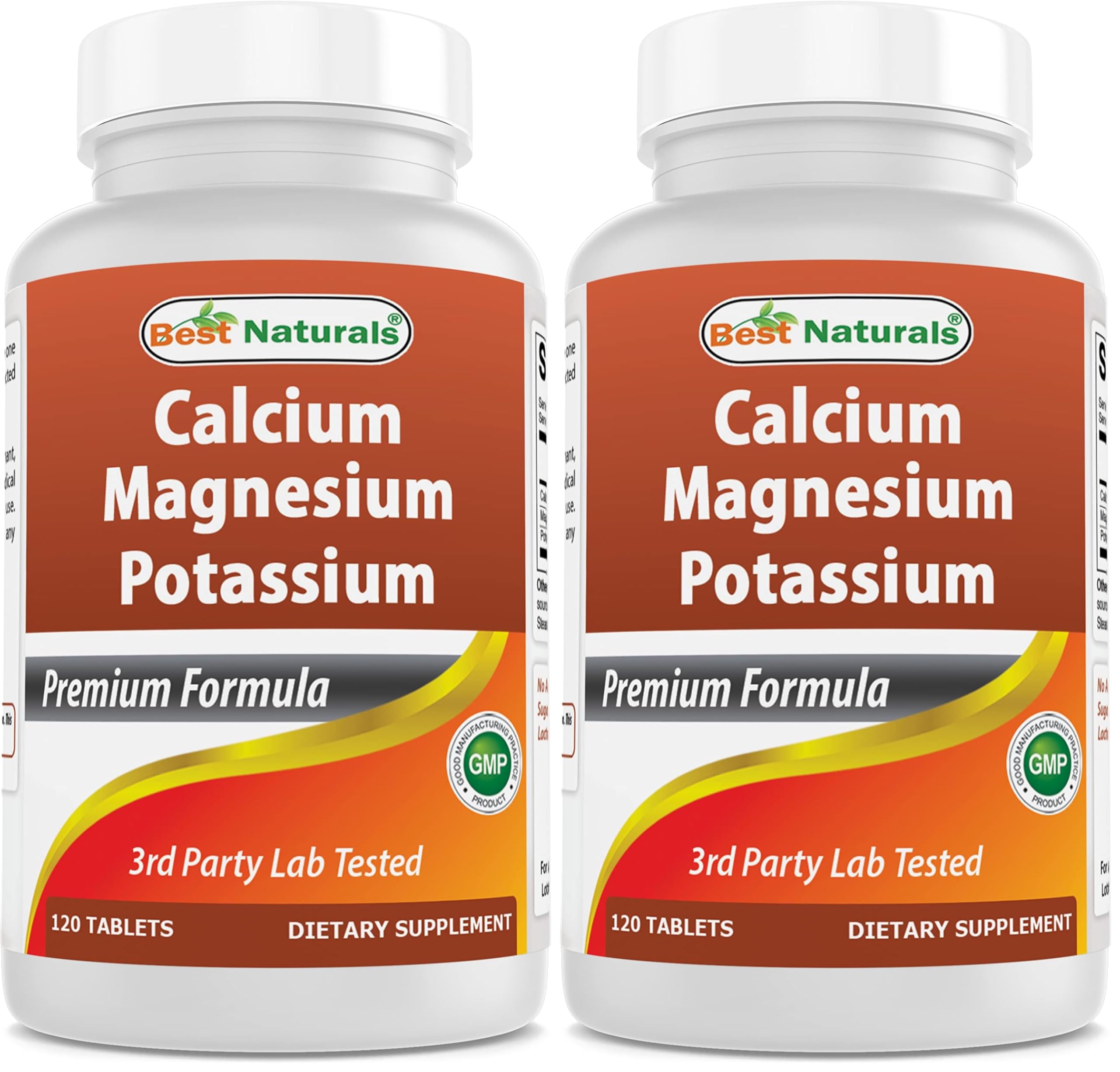 Front view of Best Naturals Calcium Magnesium Potassium 120 Tablets Pack 2