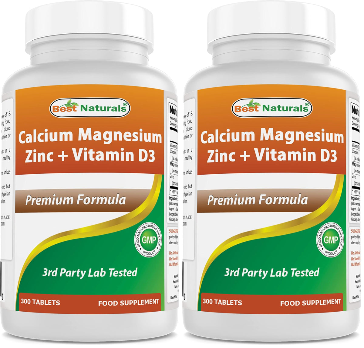 Front view of Best Naturals Calcium Magnesium Zinc with Vitamin D3 300 tablets pack 2