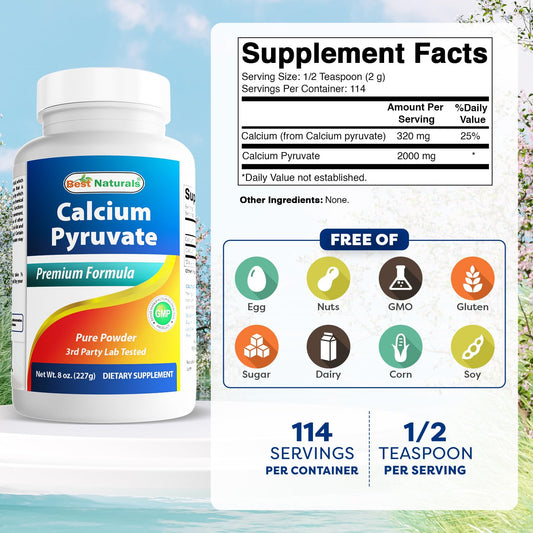 Two bottles labeled Best Naturals Calcium Pyruvate Powder (pack of 2)