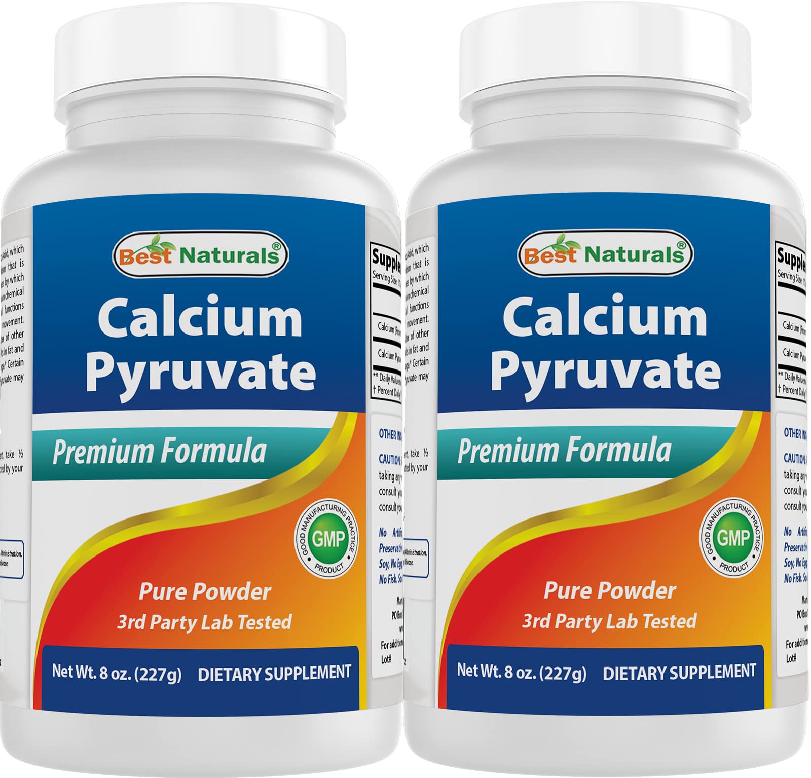 Front view of Best Naturals Calcium Pyruvate Powder 8 oz bottle (pack of 2)
