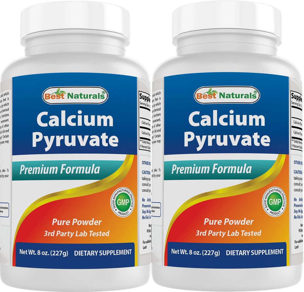 Front view of Best Naturals Calcium Pyruvate Powder 8 oz bottle (pack of 2)