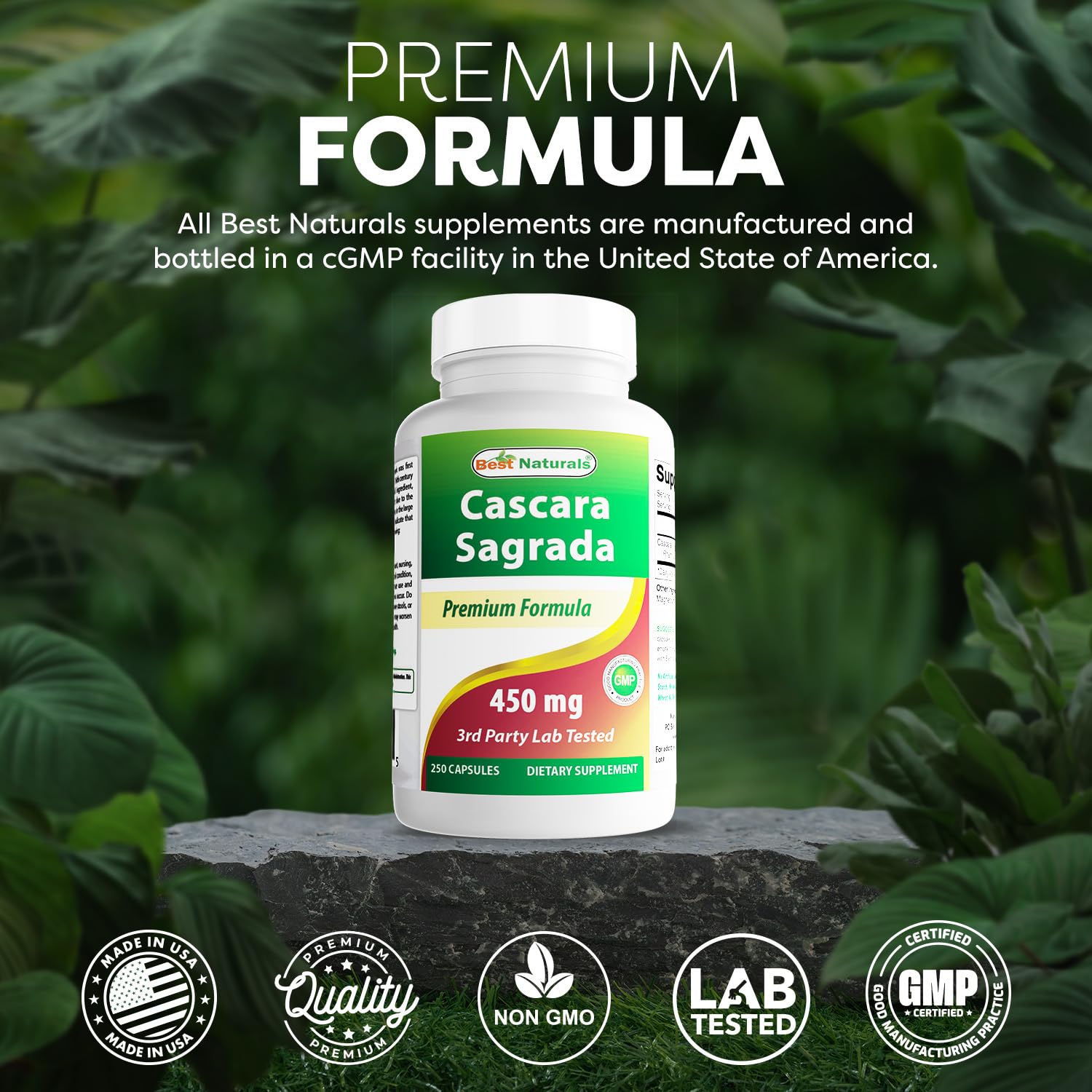 Best Naturals Cascara Sagrada bottle with glass illustrating convenient daily supplementation
