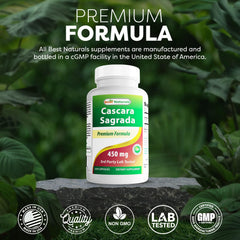 Best Naturals Cascara Sagrada bottle with glass illustrating convenient daily supplementation