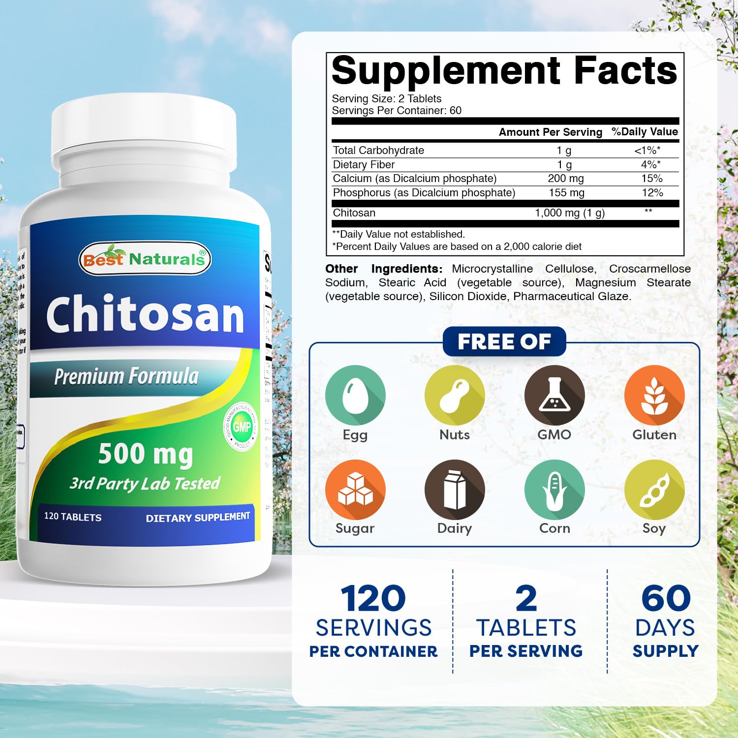 Label on Best Naturals Chitosan 500 mg bottle