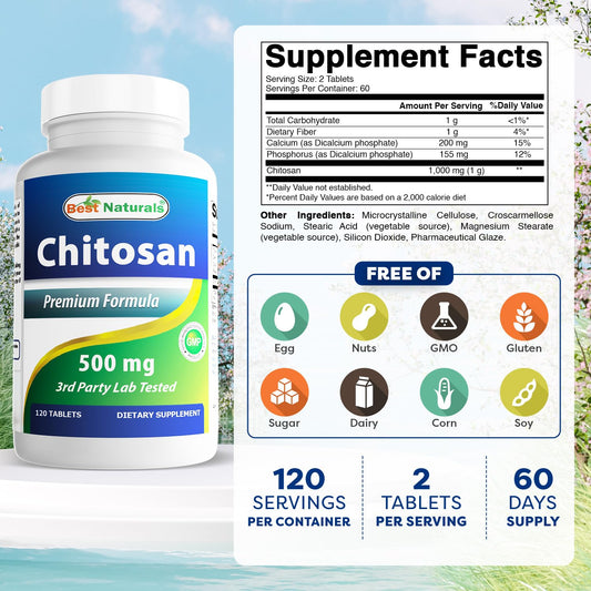 Label on Best Naturals Chitosan 500 mg bottle