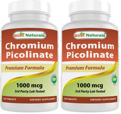 Front view of Best Naturals Chromium Picolinate 1000mcg 240-tablet bottle (pack 2)