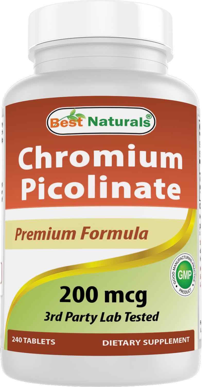 Best Naturals Chromium Picolinate bottle with 240 tablets, 200 mcg per tablet