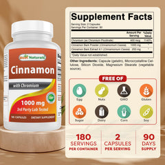 Label showing 2000 mg Cinnamon and 400 mcg Chromium per serving