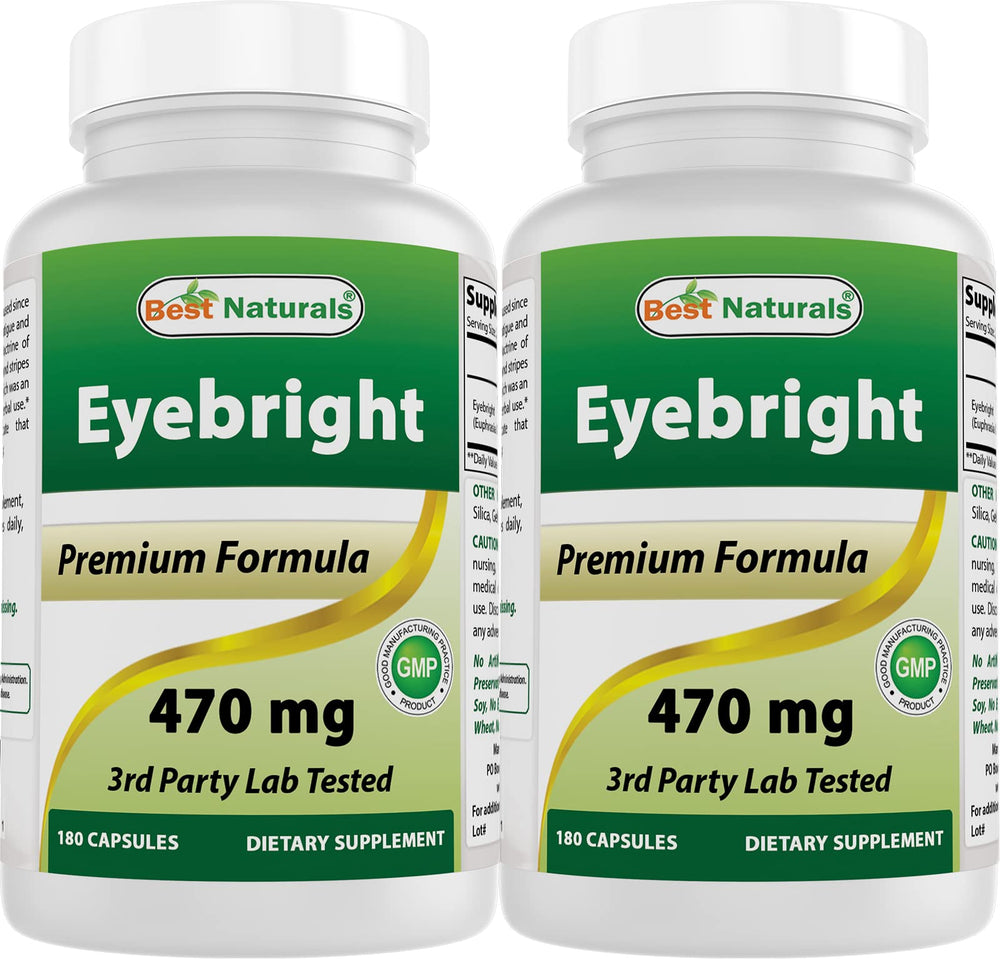 Front view of Best Naturals Eyebright 470 mg bottle with label