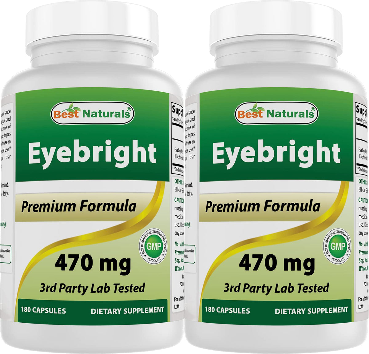 Front view of Best Naturals Eyebright 470 mg bottle with label