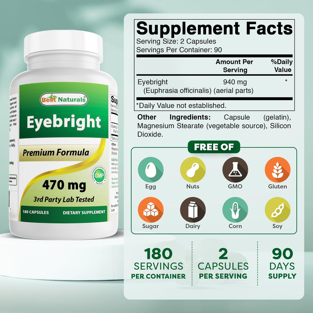 Side view of Best Naturals Eyebright 470 mg bottle
