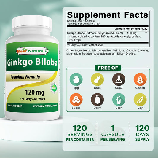 Ginkgo Biloba 120 mg capsules bottle label close-up