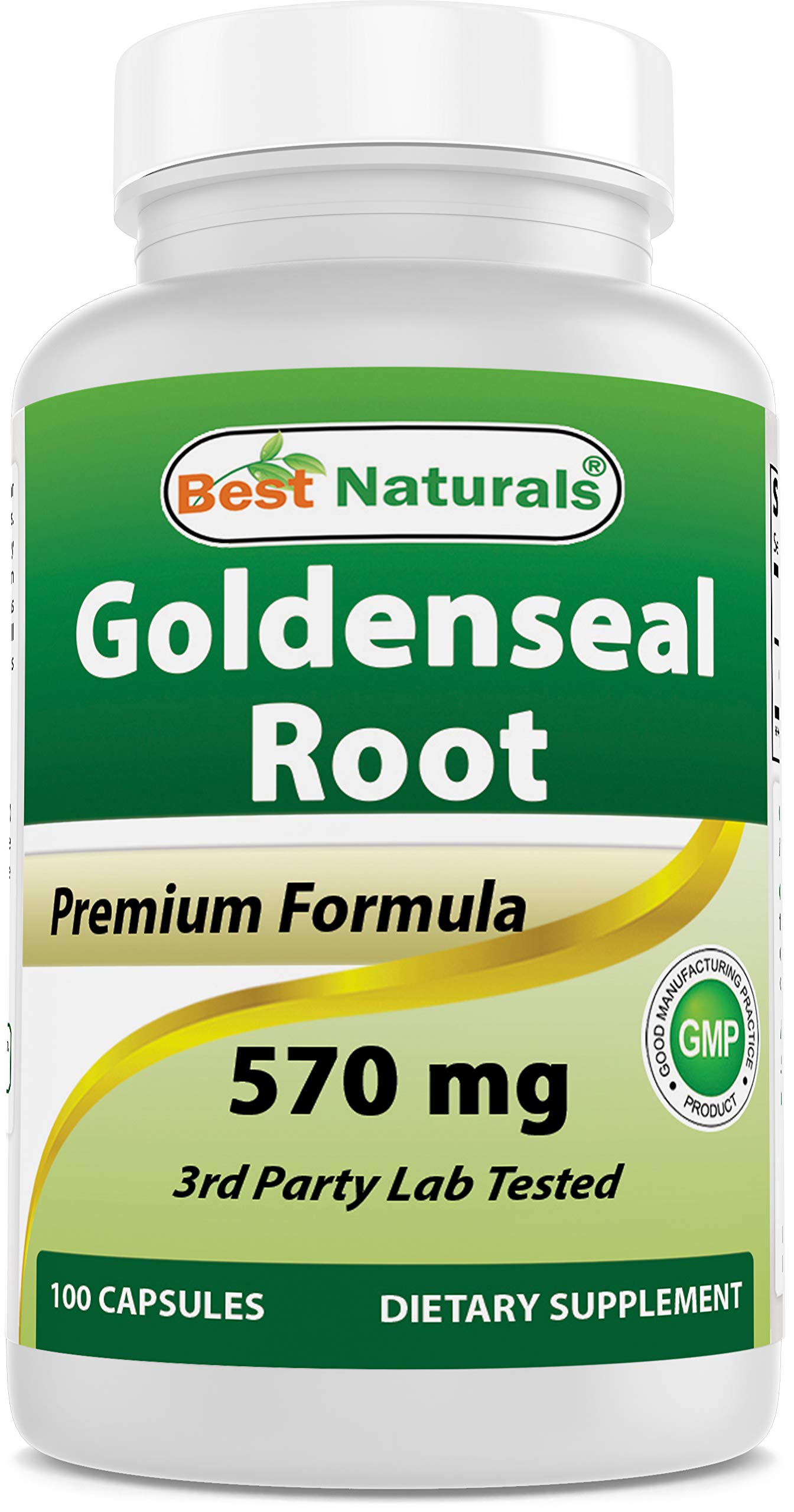Bottle of Best Naturals Goldenseal Root 570 mg - 100 capsules