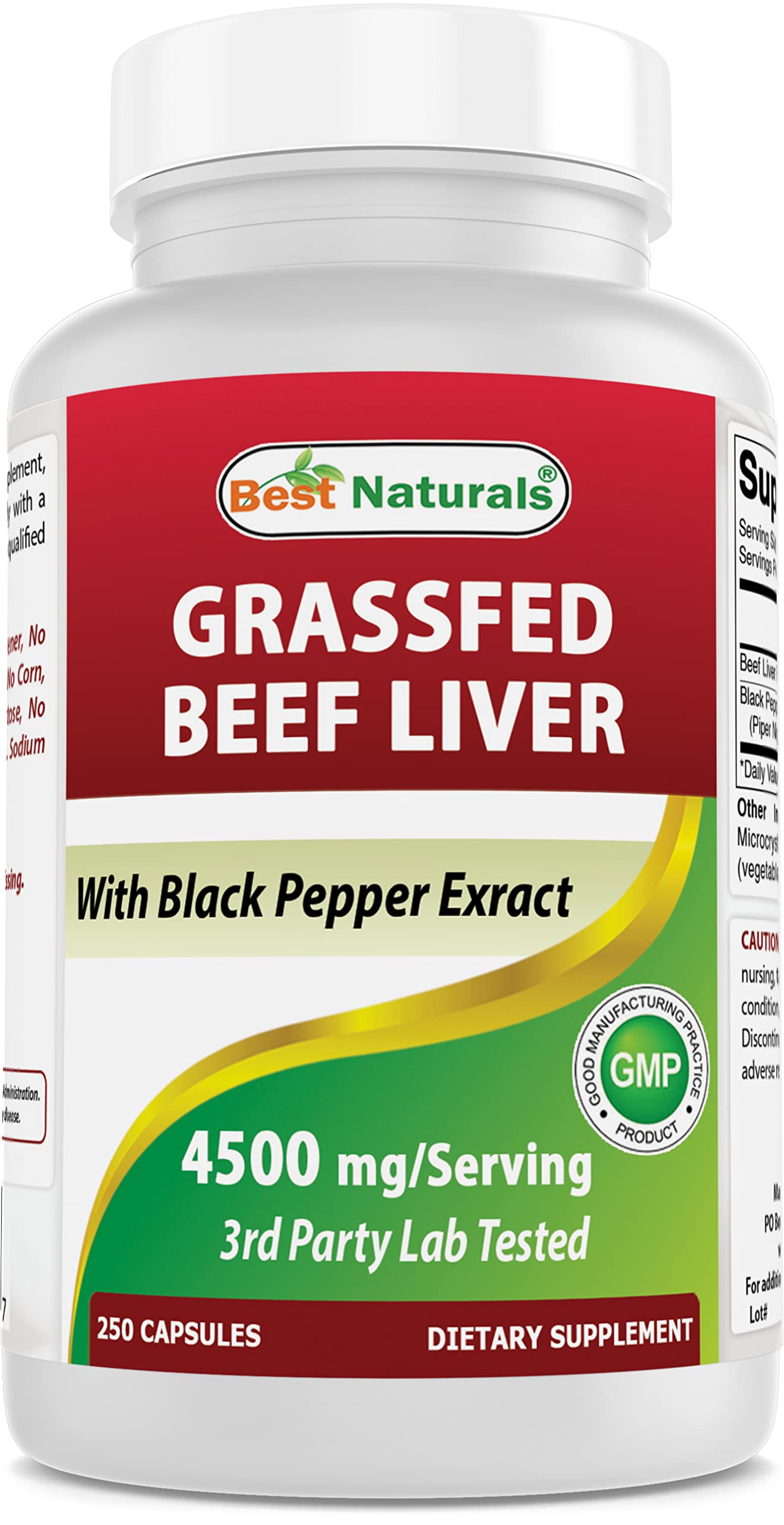 Bottle of Best Naturals grass-fed beef liver capsules