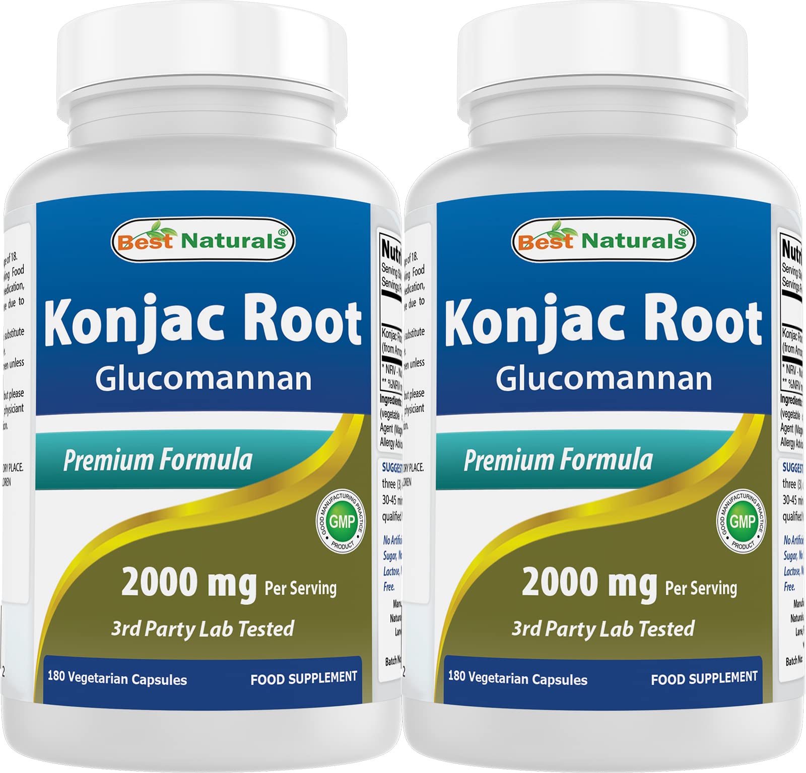 Best Naturals Konjac Glucomannan 2000mg 2-pack box with 180 vegetarian capsules