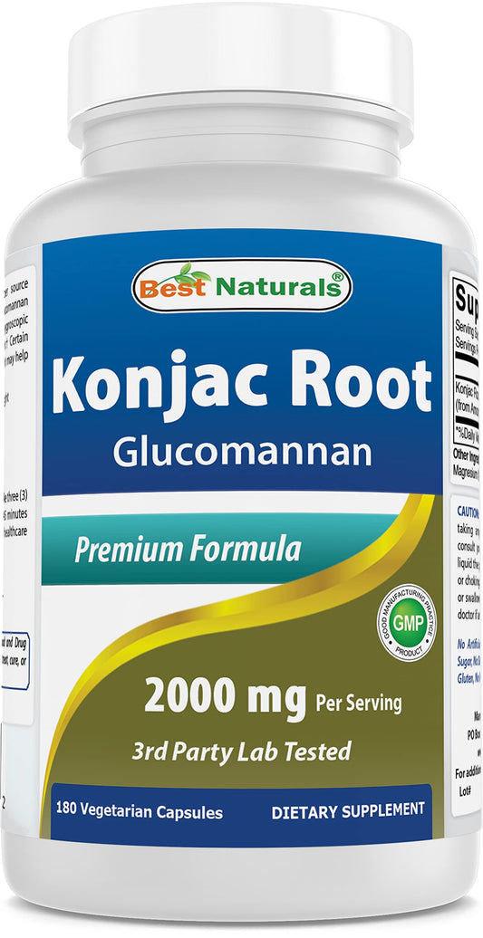 Front view of Best Naturals Konjac Root 2000mg 180-count bottle