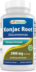 Front view of Best Naturals Konjac Root 2000mg 180-count bottle