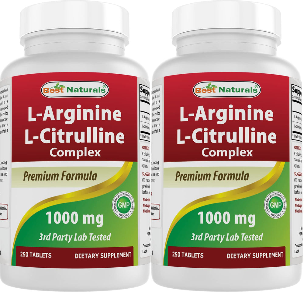 Best Naturals L-Arginine L-Citrulline Complex bottle label showing 1000 mg per tablet