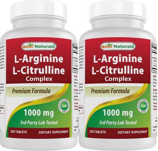 Best Naturals L-Arginine L-Citrulline Complex bottle label showing 1000 mg per tablet