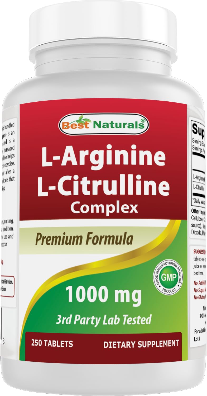 Front view of Best Naturals L-Arginine L-Citrulline Complex Tablets bottle