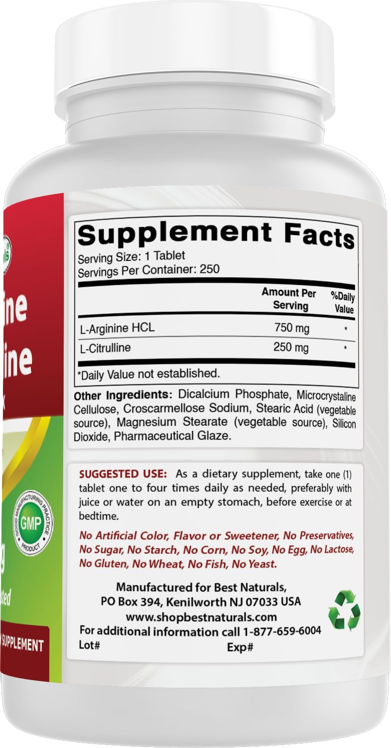 Gluten-free and non-GMO certifications for Best Naturals L-Arginine L-Citrulline Complex