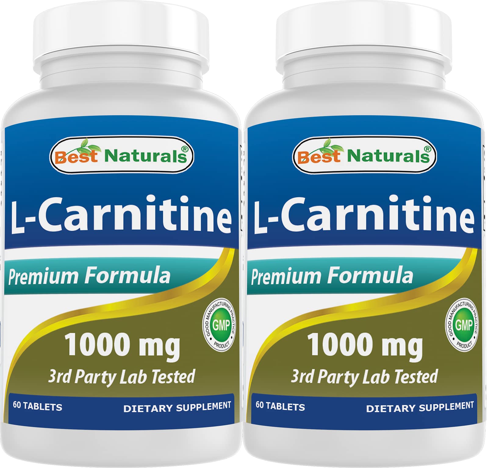 Front view of Best Naturals L-Carnitine 1000mg bottle (pack of 2)