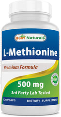 Bottle of Best Naturals L-Methionine 500 mg 120 vegetarian capsules