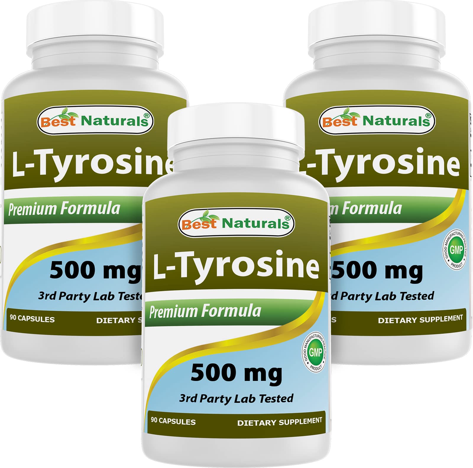 Front view of Best Naturals L-Tyrosine 500 mg bottle