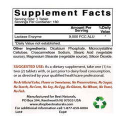 Bottle of Best Naturals Lactase Tablets on white background