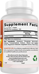 180 tablets per bottle of Best Naturals Lactase Enzyme 3000 FCC ALU