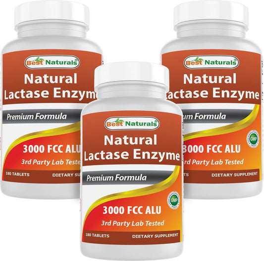 Best Naturals Lactase Enzyme 3000 FCC ALU pack of 3 bottle front view