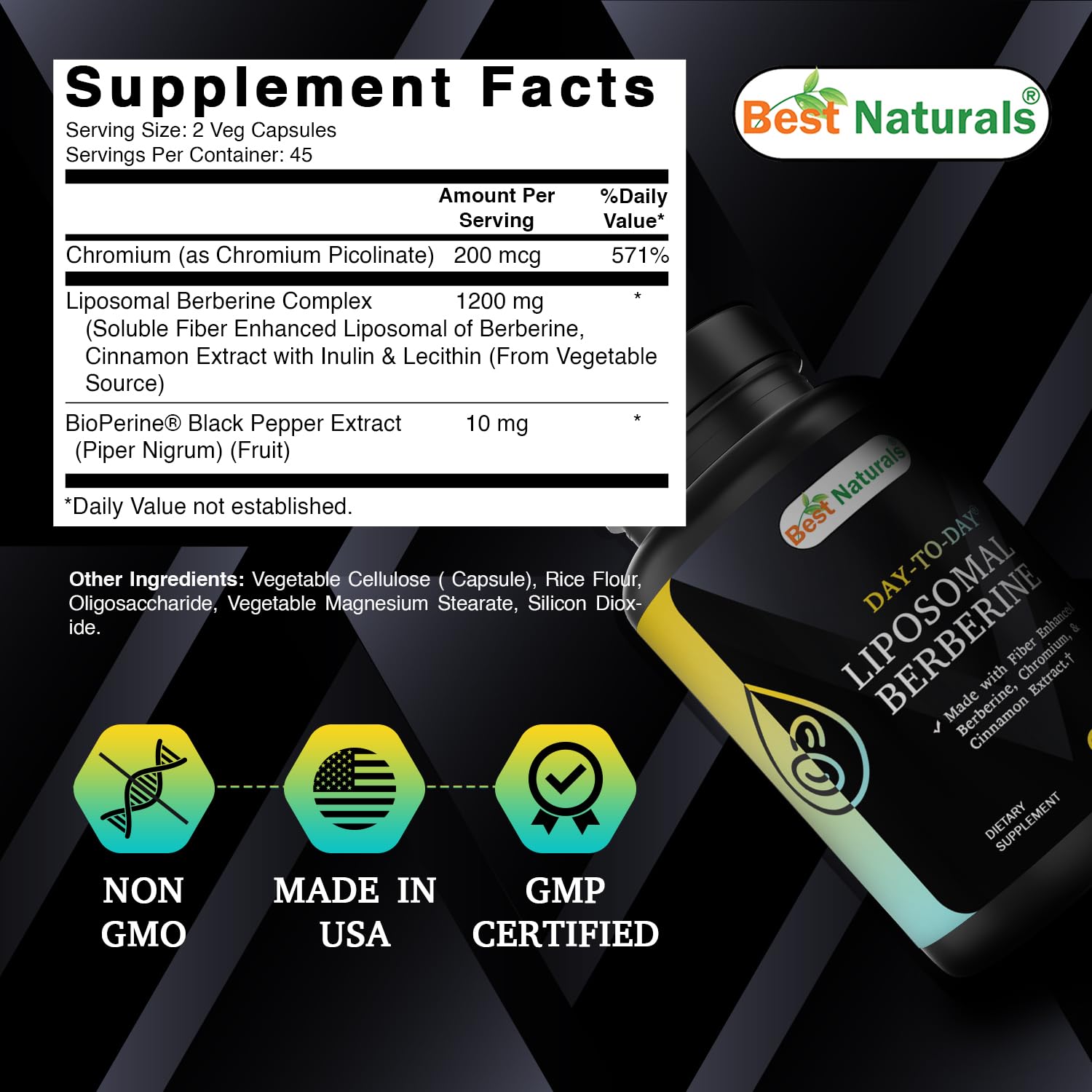 90 vegetarian capsules shown to represent a 45-day supply