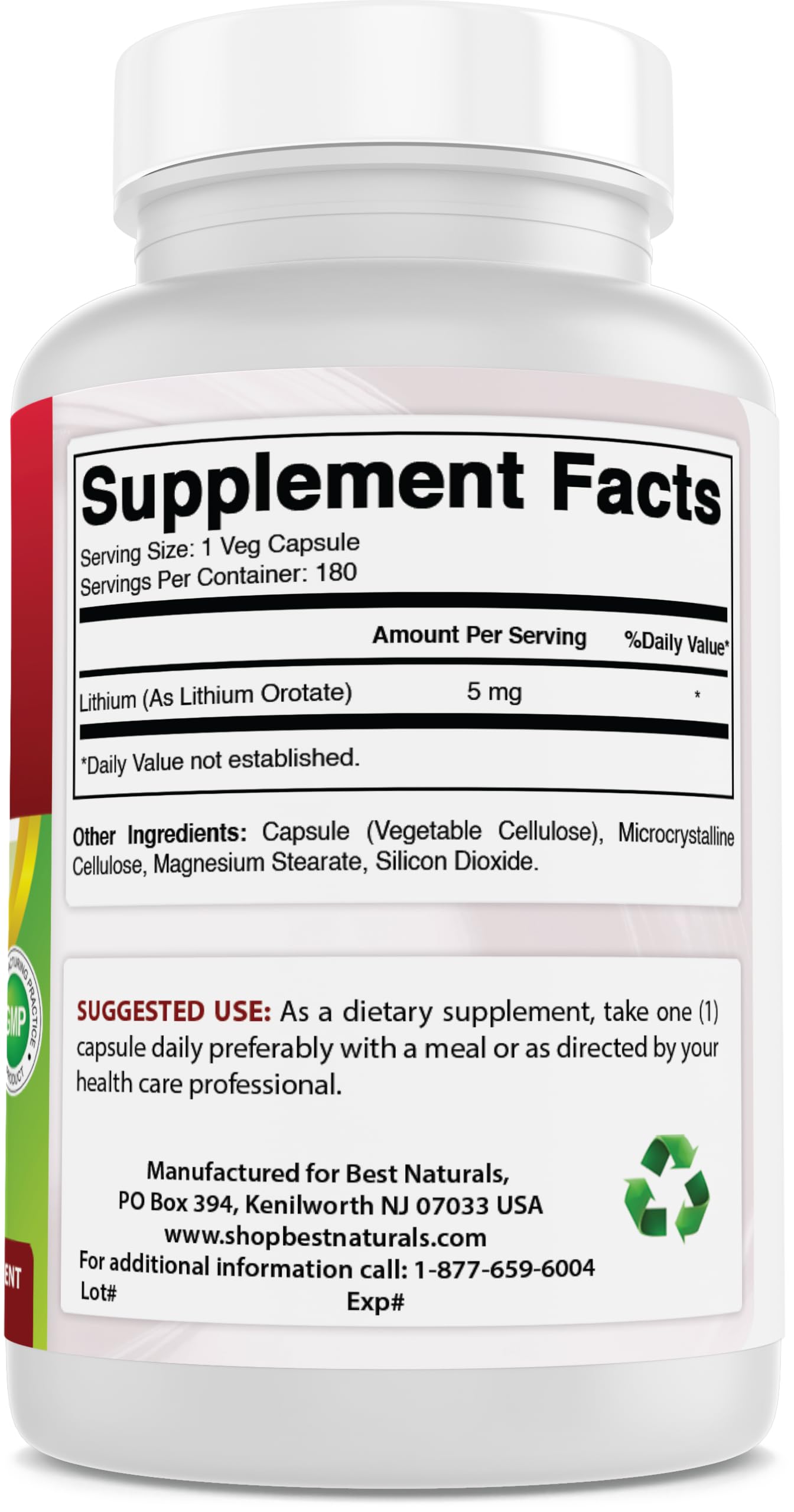 5 mg lithium per tablet graphic for Best Naturals Lithium Orotate