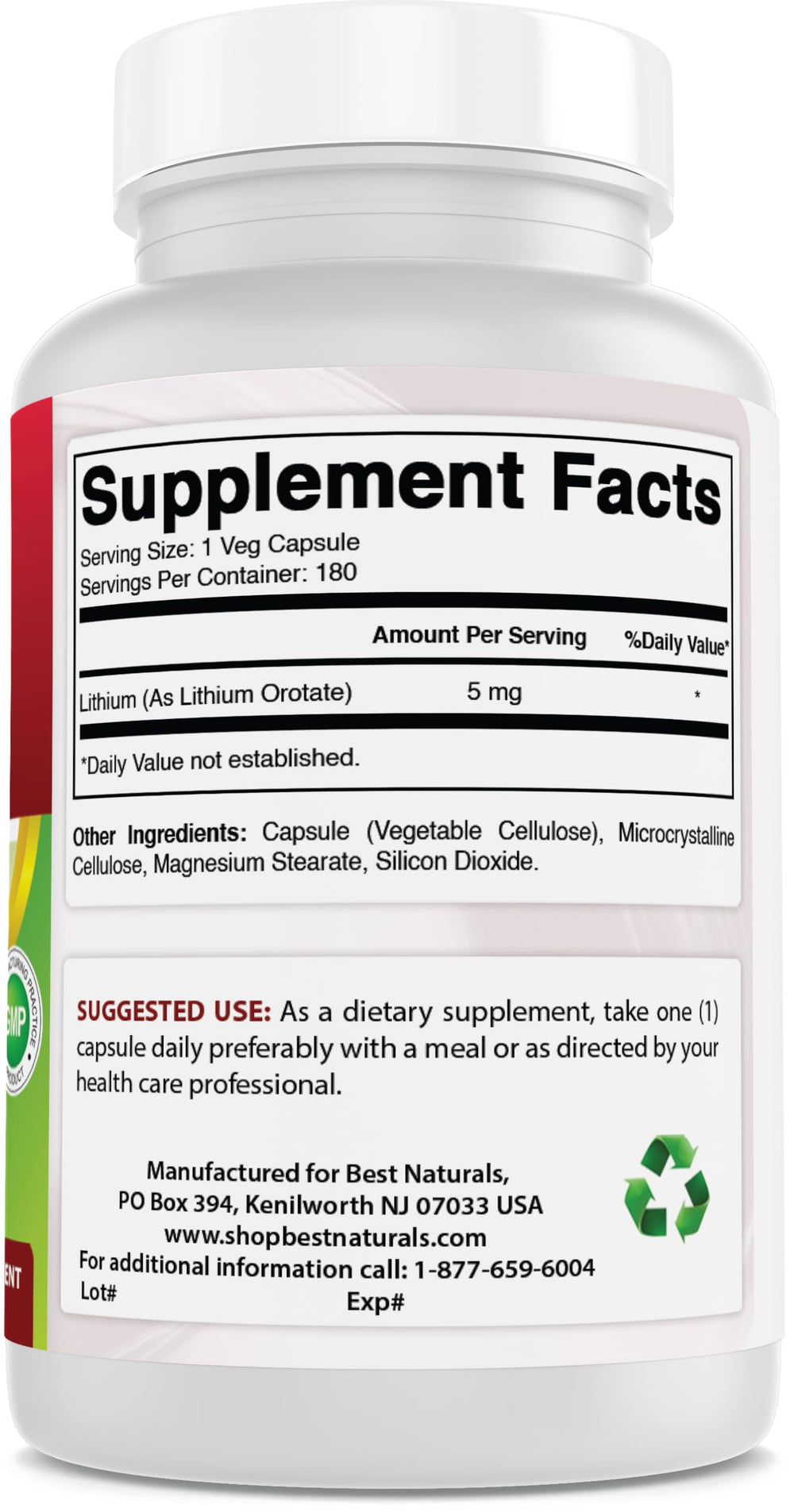5 mg lithium per tablet graphic for Best Naturals Lithium Orotate